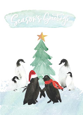 Penguin Watercolor Holiday Card